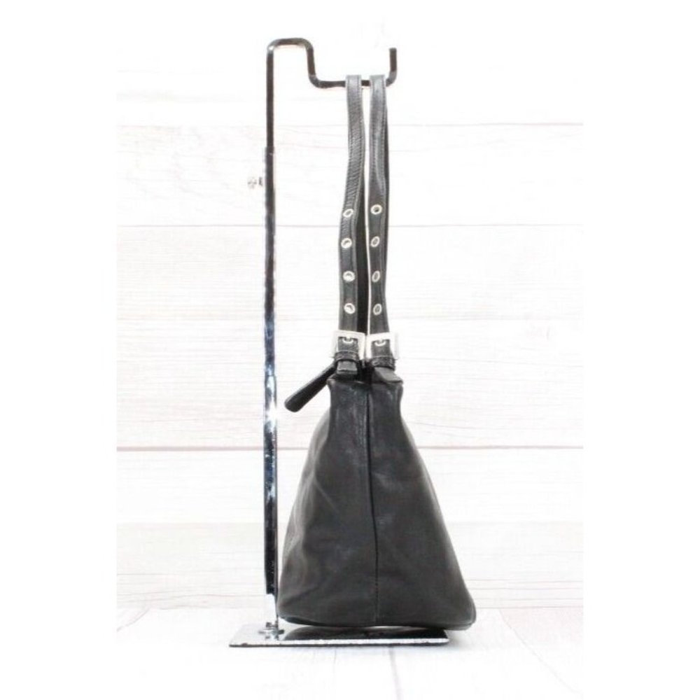 Stone Mountain Black Leather Zip Top Purse Shoulder Bag Handbag - Picture 3 of 8